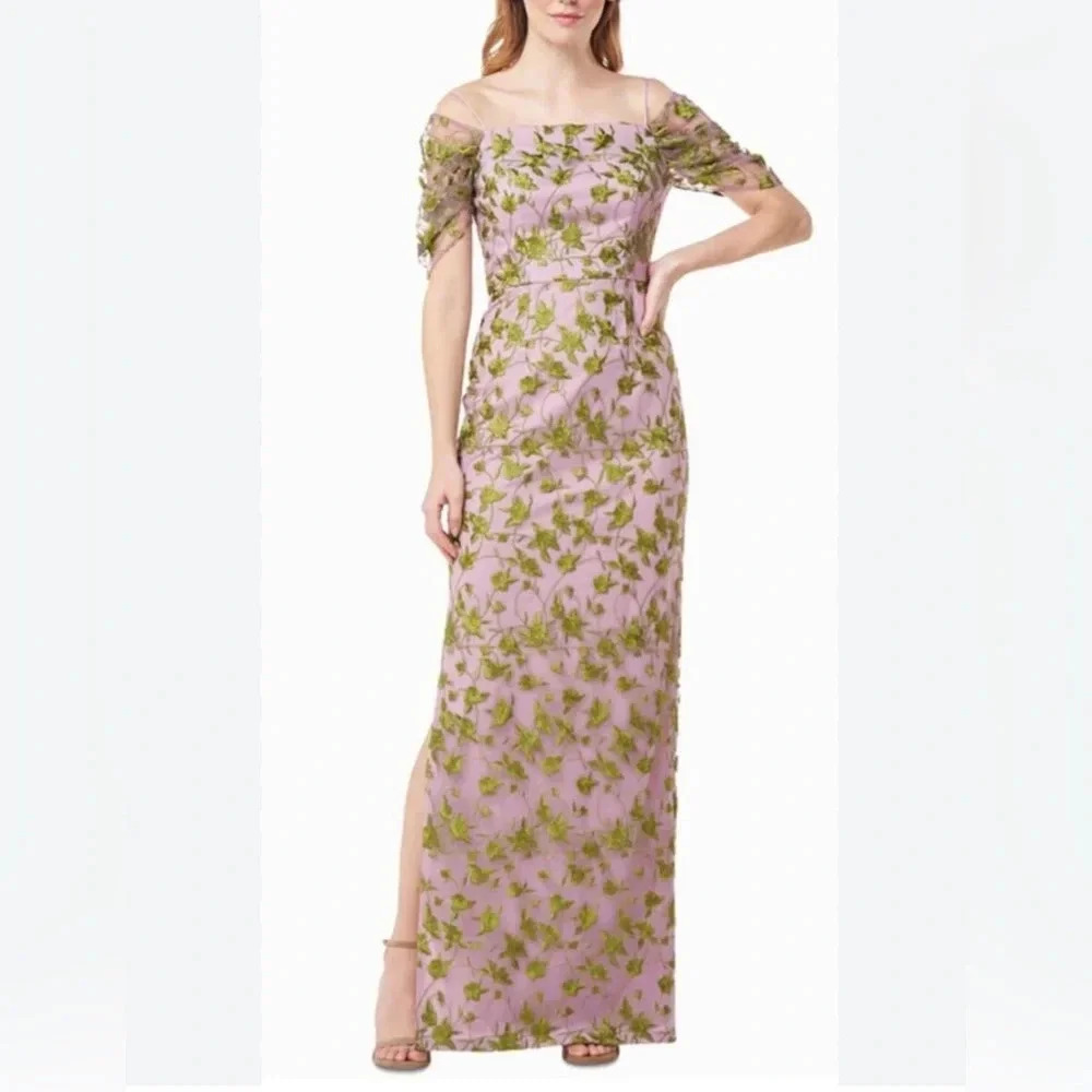JS COLLECTIONS EMBROIDERED OFF THE SHOULDER EVENING DRESS NWT size 14 Purple